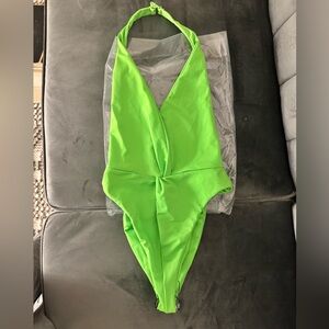 Mara Hoffman Vibrant Green Halter Swimsuit, NWT, XS